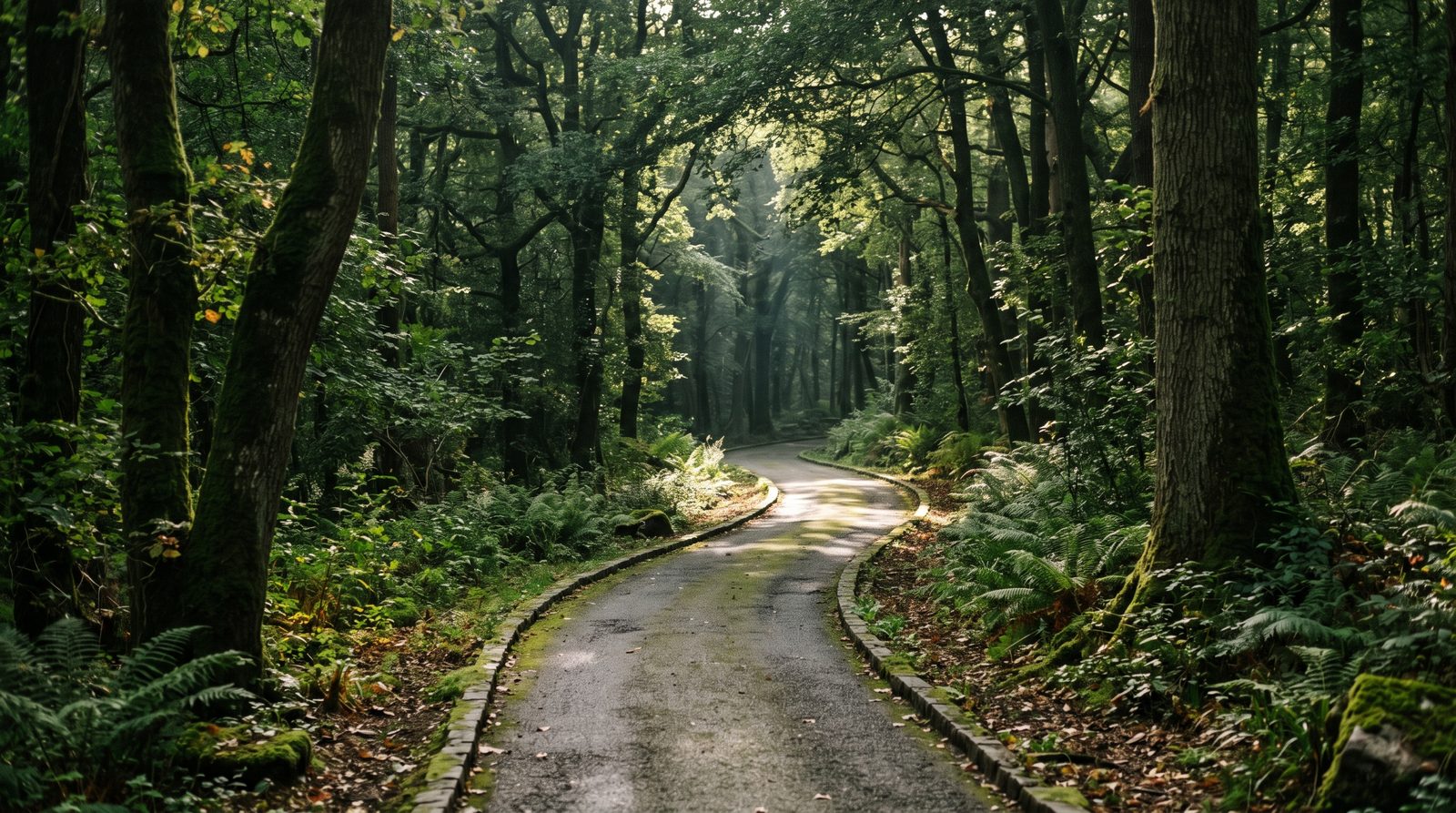A path through a green forest